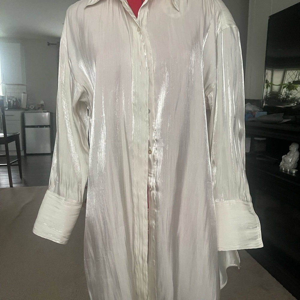 Shiny White Button-Up Shirt